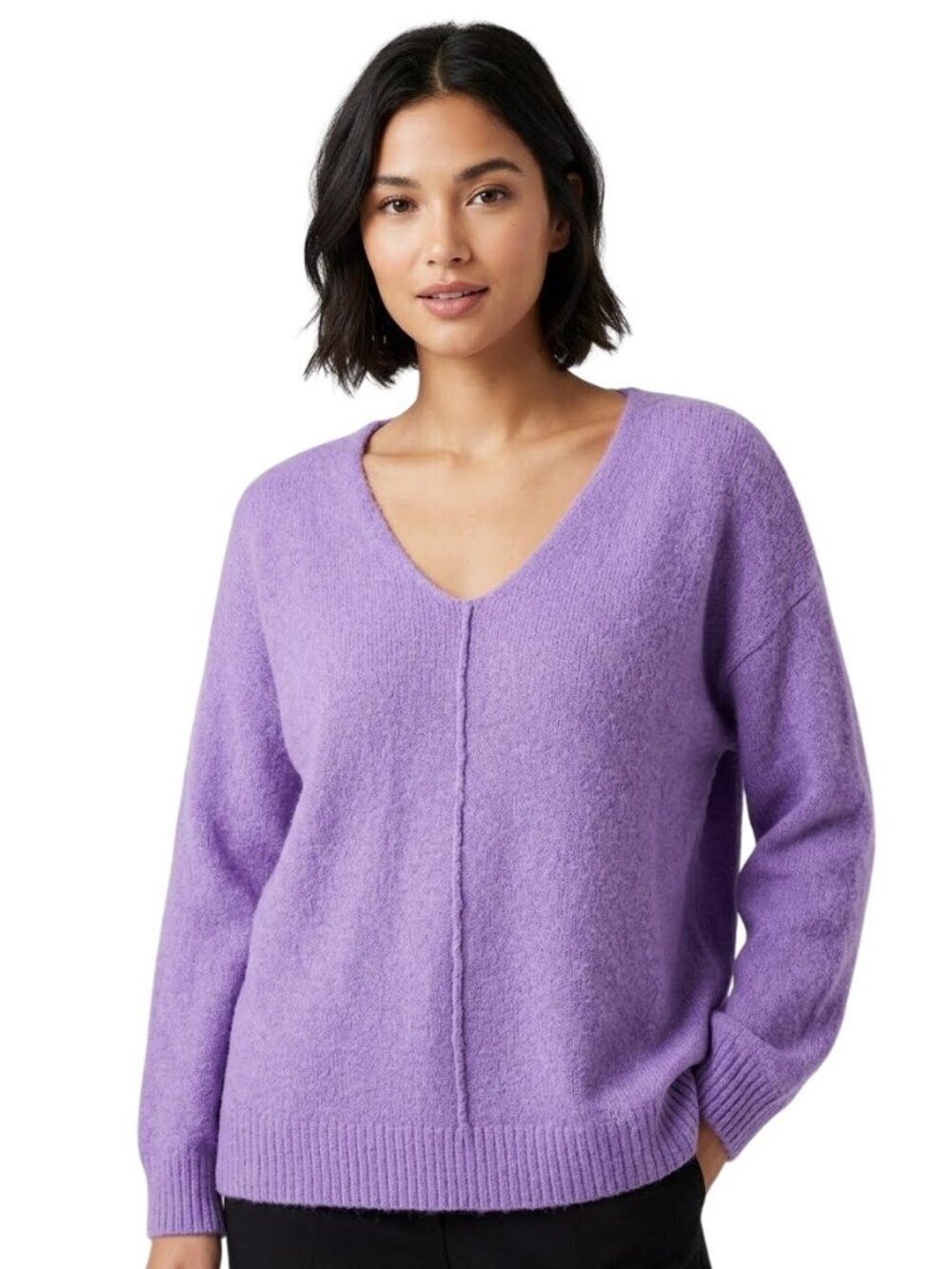 Miracle USA Sweater Small/Medium V-Neck Long Sleeve Pullover Purple Comfort Knit